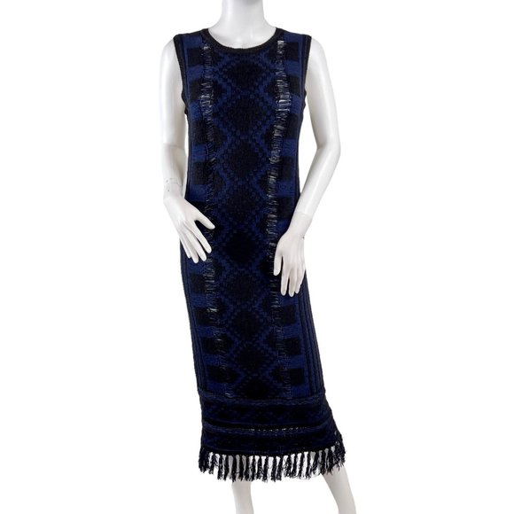 Scotch & Soda Dresses & Skirts - Scotch & Soda Maison Scotch Blue Knit Sleeveless Sweater Dress Fringe Trim M